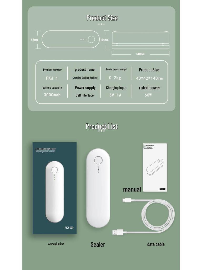 Rechargeable Portable Mini Sealer for Snack Packaging