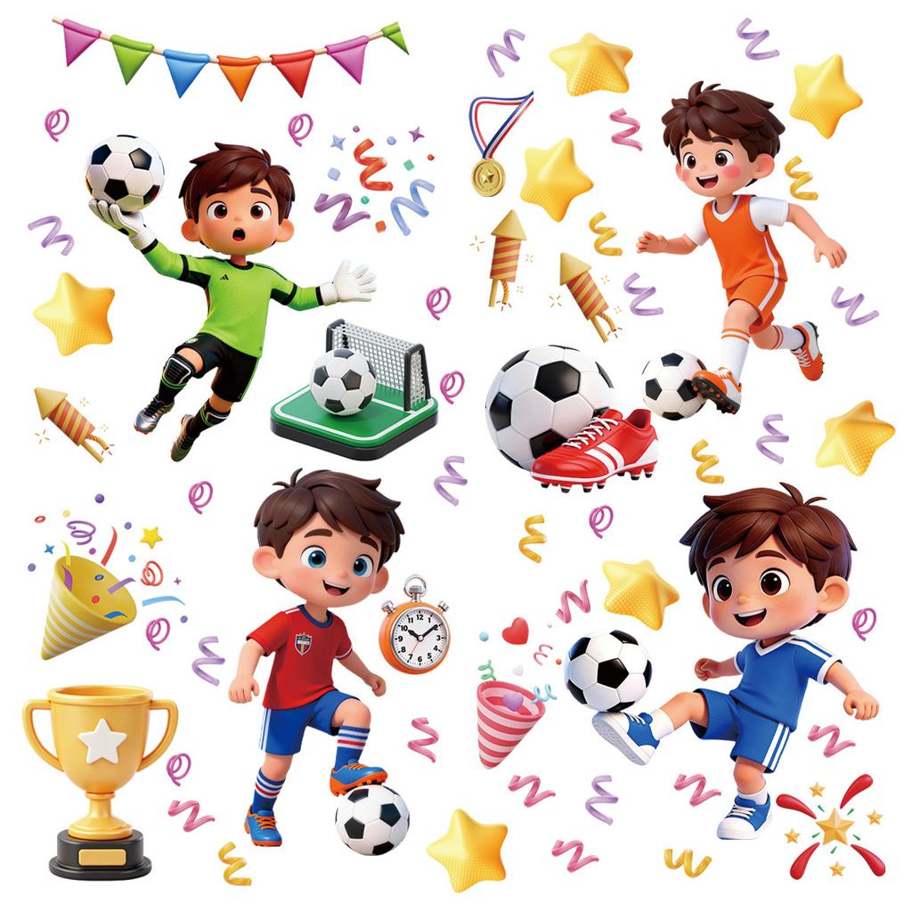 2026 World Cup Boys Sports Stickers, Soccer Elements Static Cling Decals for Fan Decor