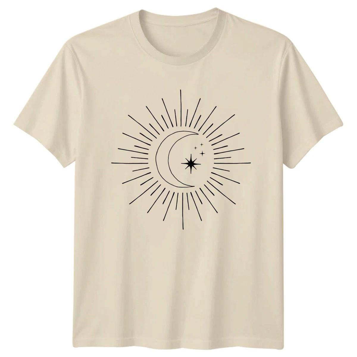 Hand Drawn Celestial Moon Star T-Shirt Boho Astrology Spiritual Art S