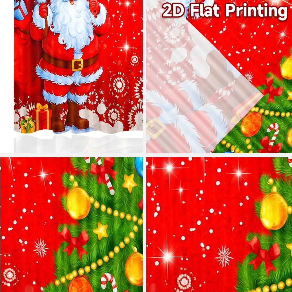 2pcs, 2D FLAT PRINTING Curtains (Without Rod) Santa Tree Bliss Chic Print Curtains Festival Polyester Curtains Decorations