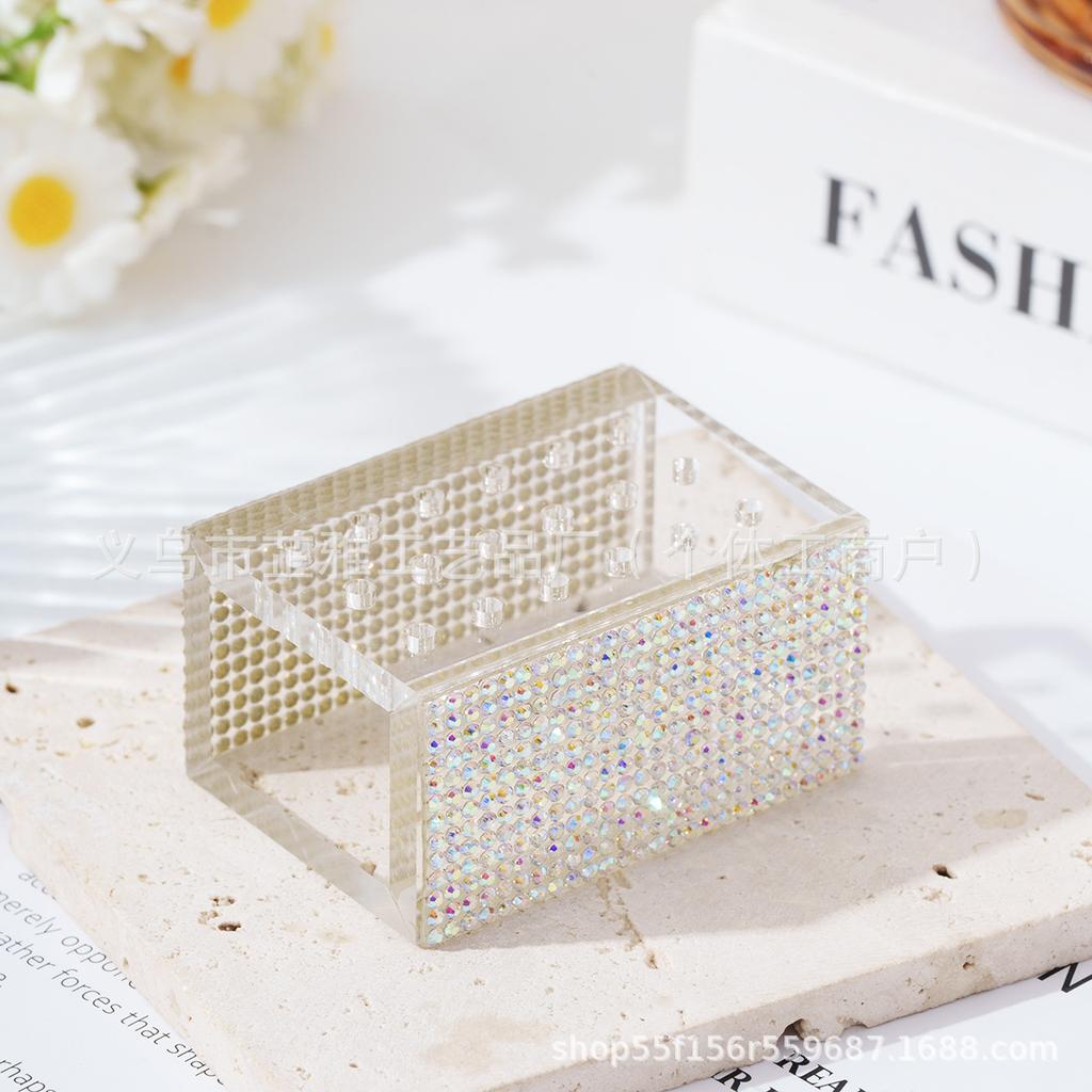 18-Hole diamond-encrusted acrylic grinding head box acrylic jewelry storage box ins simple acrylic