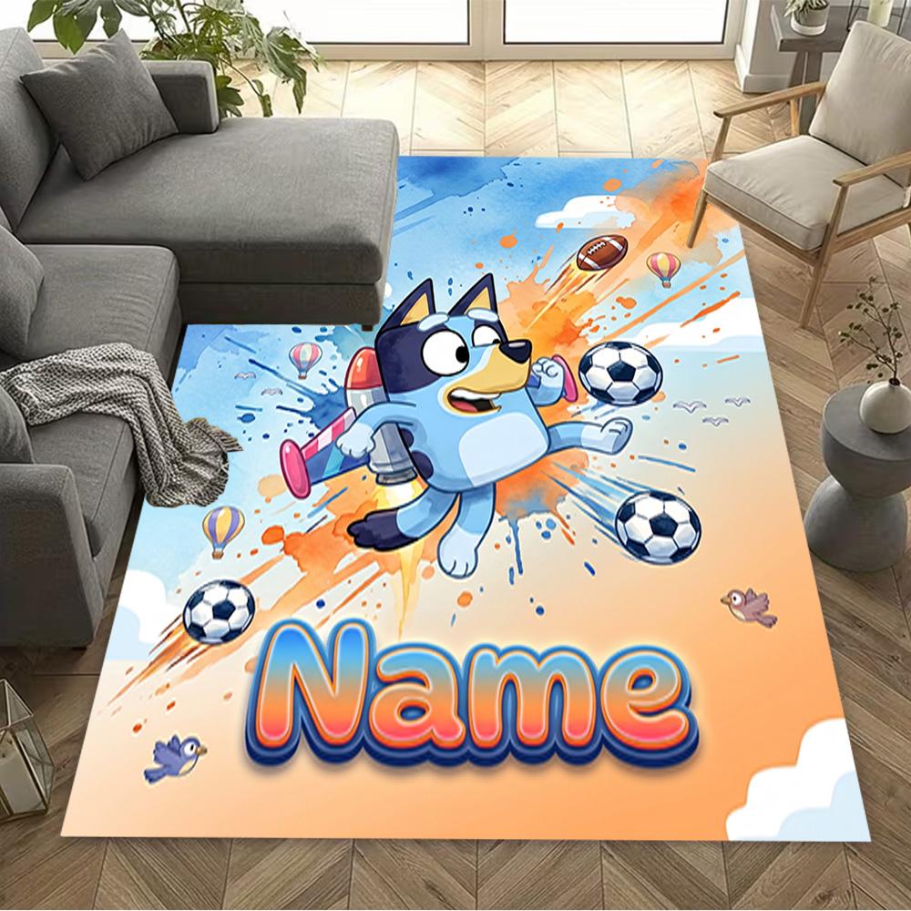 Soccer Fun Bluey Personalized Name Floor Mat Design for Bedrooms Decorate Room Outdoor Entryway Antislip Carpet Decorate Offices
