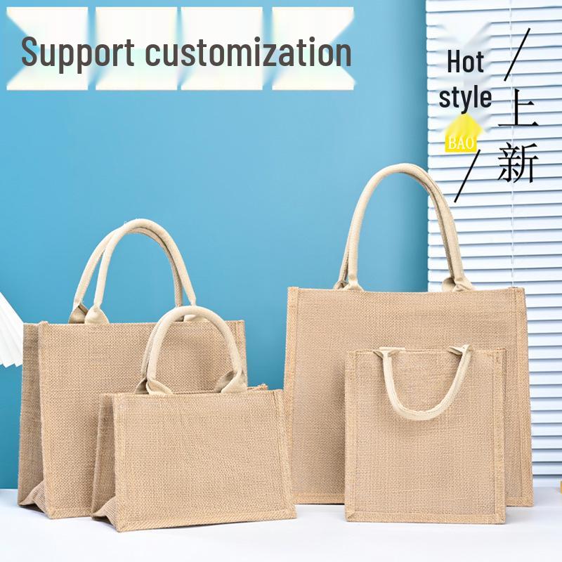 Durable Multi-Size Solid Color Linen Tote Bag - Hand-Painted Design