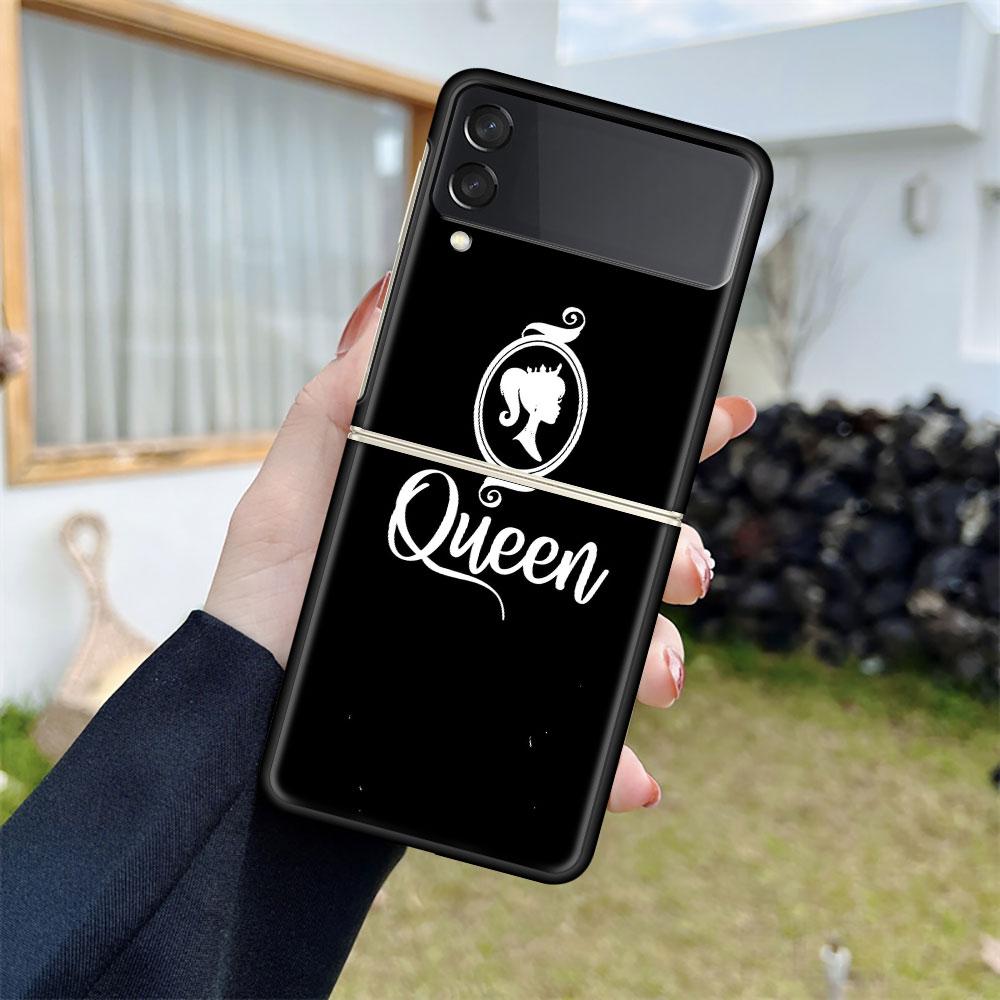 Luxusní pouzdro pro Samsung Galaxy Z Flip 4 3 5G černé PC pevné pouzdro na telefon módní zadní kryt ZFlip Funda princezna máma královna skořápka