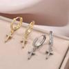 Pendientes de Aro Cruzados Hiphop para Hombres Mujeres, Pendientes de Metal con Incrustaciones de Circonita de Cristal, Joyería Pop Punk Genial Regalo