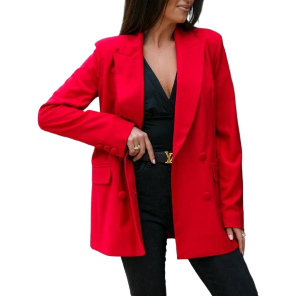 BITCED Women's Autumn/Winter Long Sleeve Double Breasted Blazer Collar Jacket