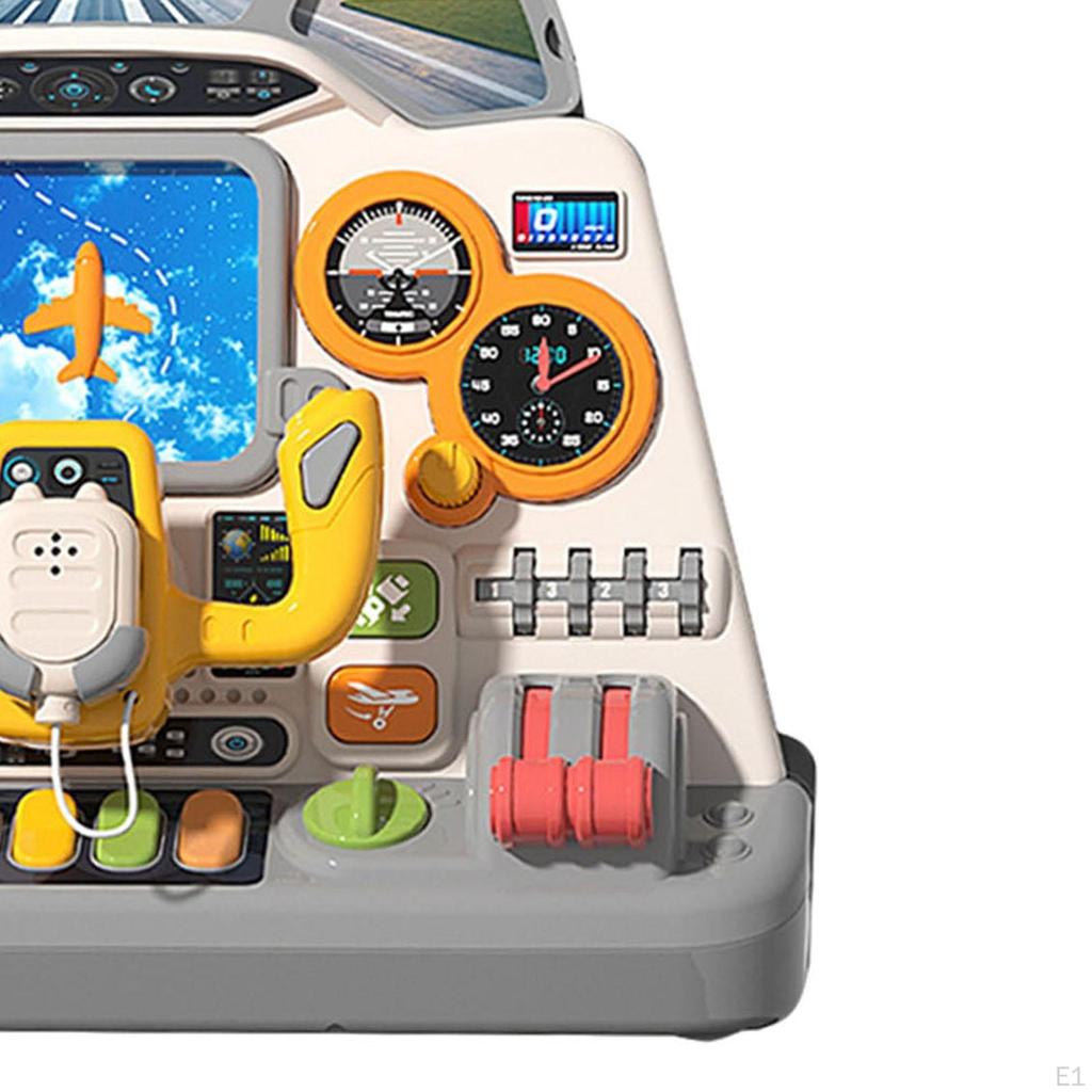Steering Wheel Busy Board Game with Lights, Sounds Simulated Airplane Cockpit Toy Sensory Activity
