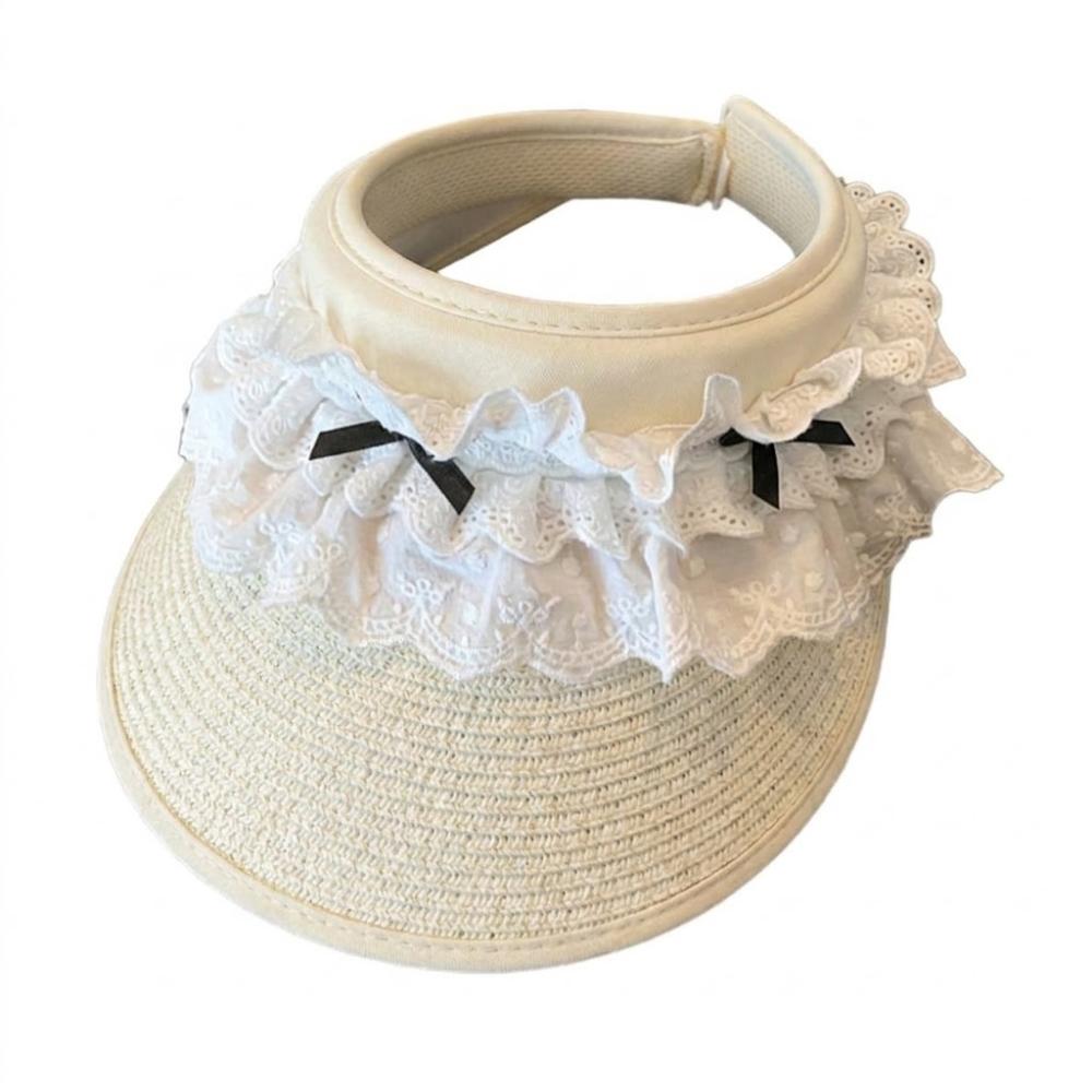 New UV Protection Lace Bow-knot Empty Top Sun Hat Large Brim Breathable Beach Hat UPF50+ Lightweight Women's Hat for Summer