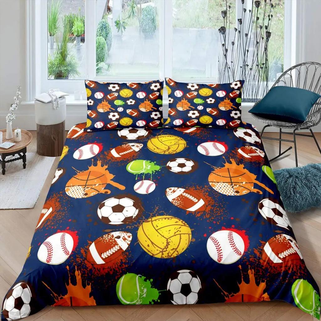 Tenis Bal Soft Duvet Cover Set Sports Game Themed Beding Set Twin Sized Dimensions for Children Kids Tens Adult People Tenis Racket Bal Warm Comforter