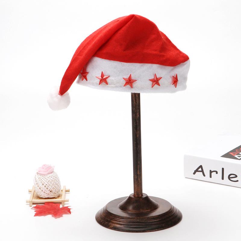 RM204-6 LED Red Star Christmas Hat - Adult Five-Pointed Star Light-Up Non-Woven Fabric Holiday Hat красный