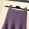 Autumn And Winter Mid-length Solid Color A-line Skirt Casual All-match Knitted Pleated Half-length Skirt Women