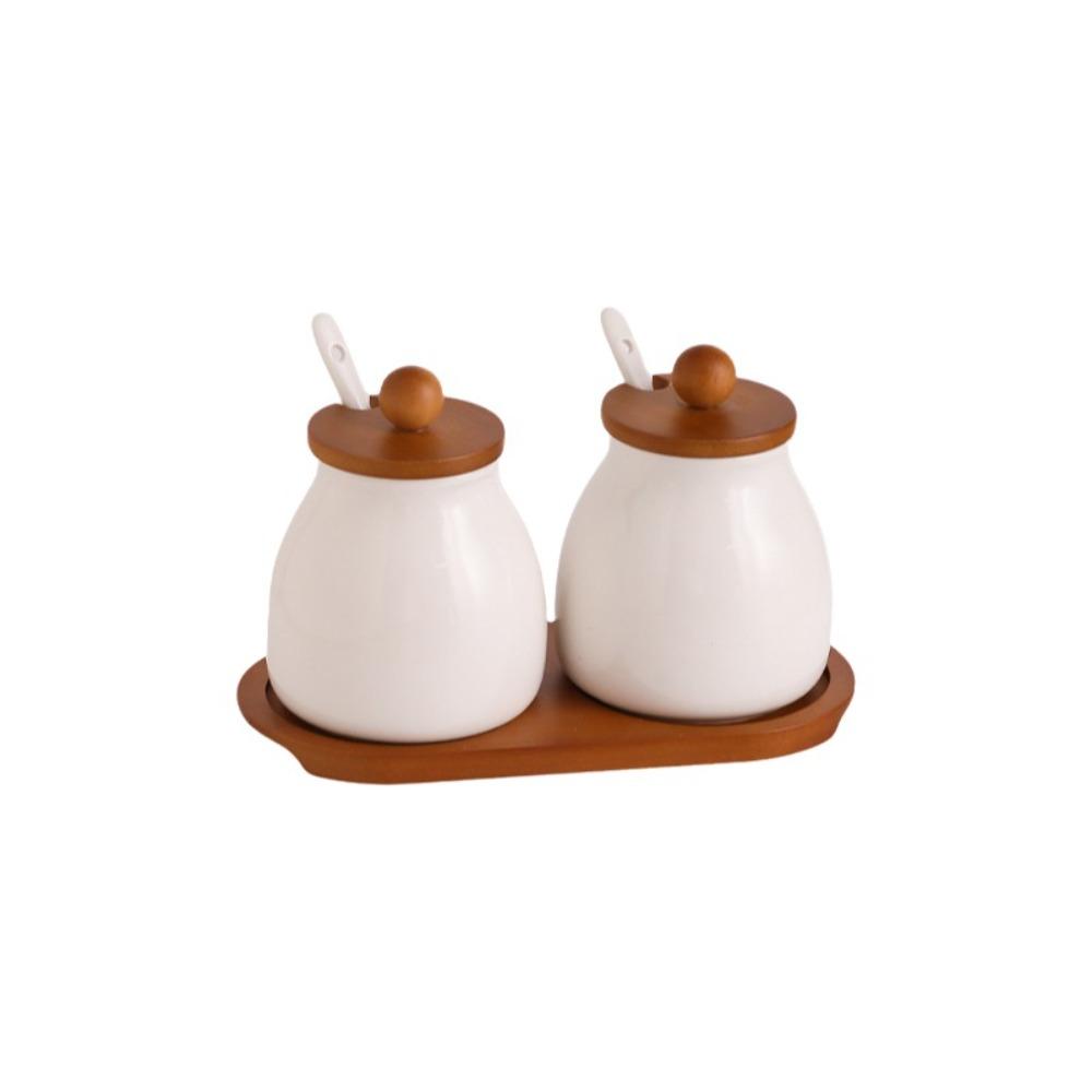 Moisture-Proof Ceramics Seasoning Jars with Spoon Condiment Jar Spice Containers  Kitchen