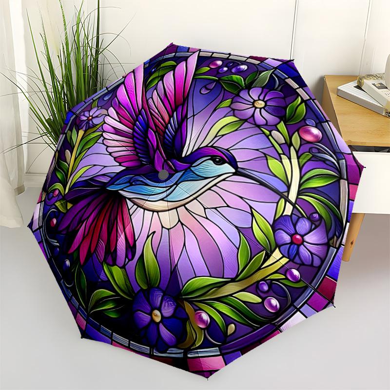 

1pc Hummingbird Stained Glass Automatic Folding Umbrella - Portable Collapsible Design, 8-Rib Iron Frame, Durable Fabric yy251125035