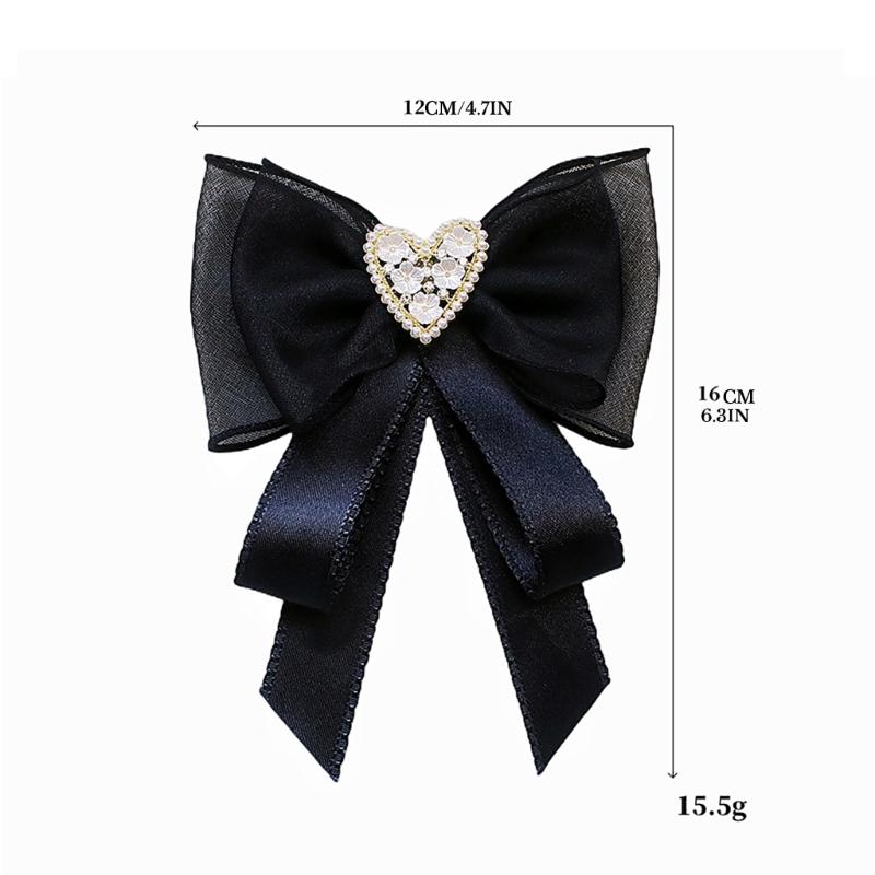 Crystal Pearls Ribbon Bowknot Brooch Pin Bowtie for Women Shirt Jabot Collar Pre Tied Necktie Clip Clothing Accessories
