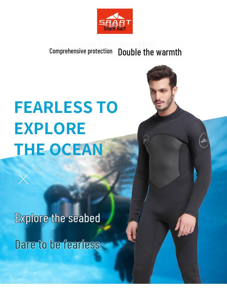 Men's Sharkbat 3MM Fleece-Lined Snorkeling Wetsuit: Warm, Cold-Proof, Windproof, Terry Cloth Adult Suit.