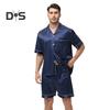 2 Teile/satz Männer Pyjamas Set Revers Kurzarm Einreiher Tops Elastische Taille Shorts Set Einfarbig Satin Nachtwäsche