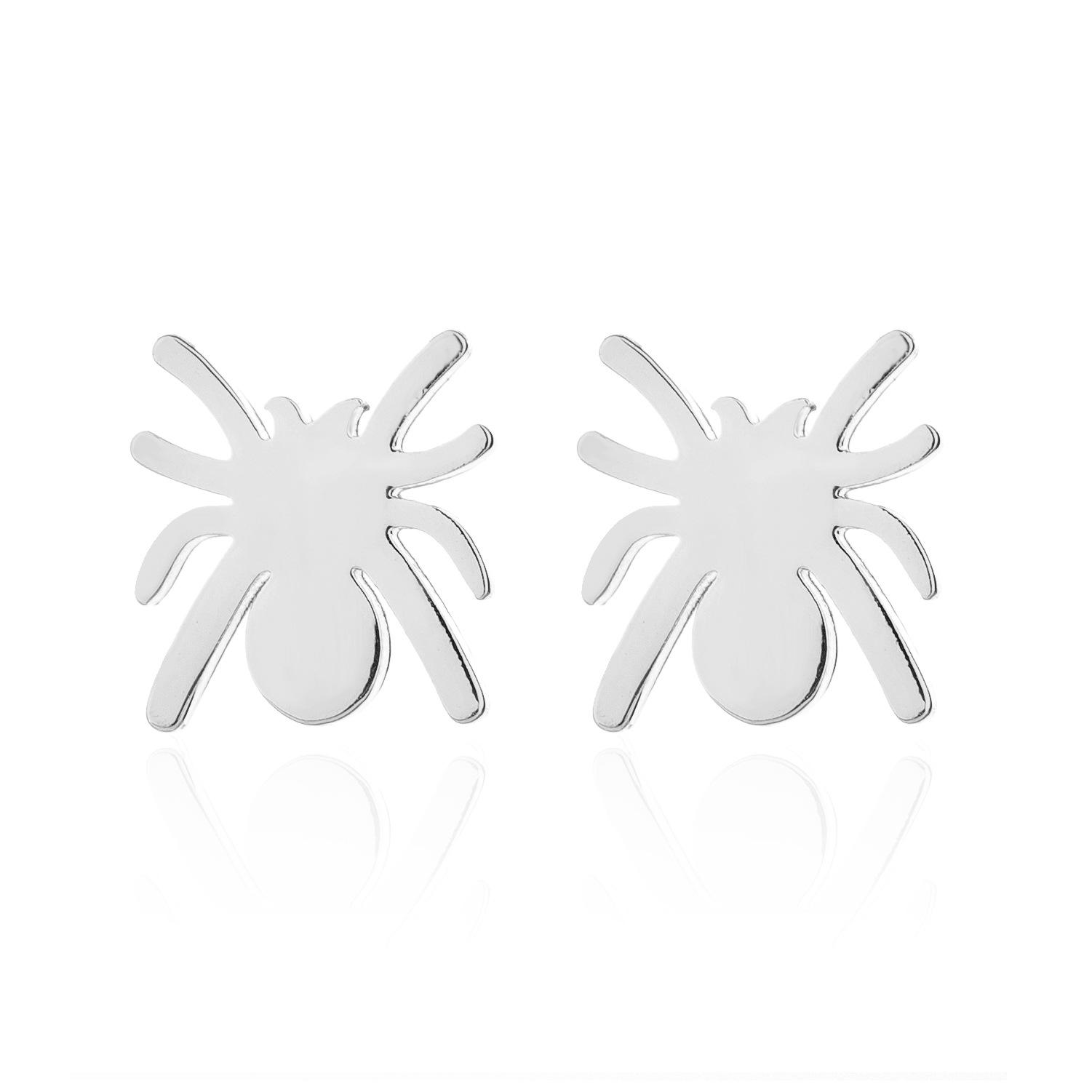 18K Gold-Plated Stainless Steel Spider Stud Earrings - Halloween Insect Design