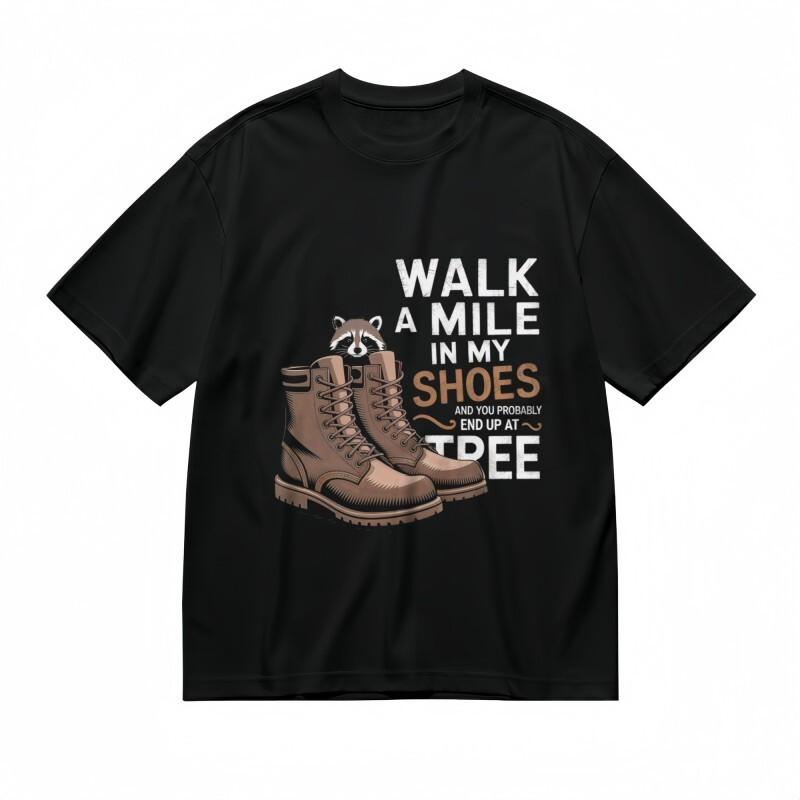 

Men s T-shirt With Brown Boots and Raccoon Graphic Unisex Black 100% Cotton Tee XL