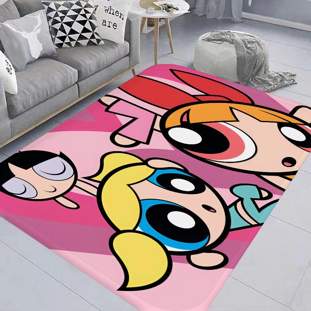 Cute Powerpuffs-Girls Classic Anime Long Rugs Nordic Style Home Doormat Bathroom-Toilet Mats Bedroom Bedside Area Rugs