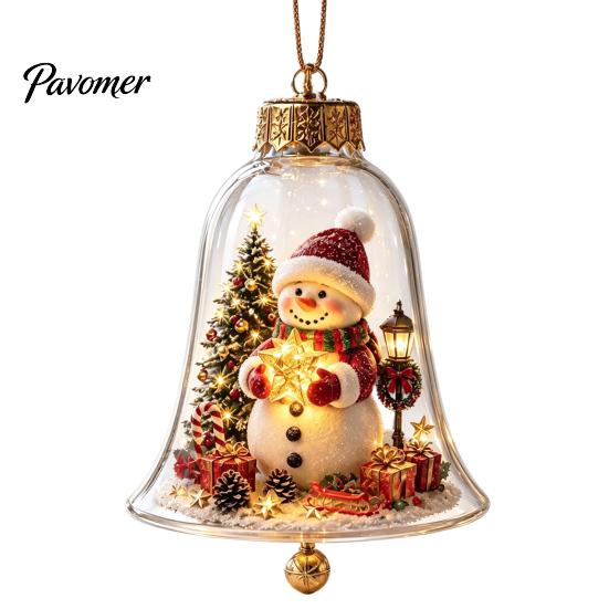 Christmas Gift for Family Friends 3D Bell Ornament, Winter Scene Clear Decoration with Santa Snowman Reindeer Decorative Spheres Angel Tree