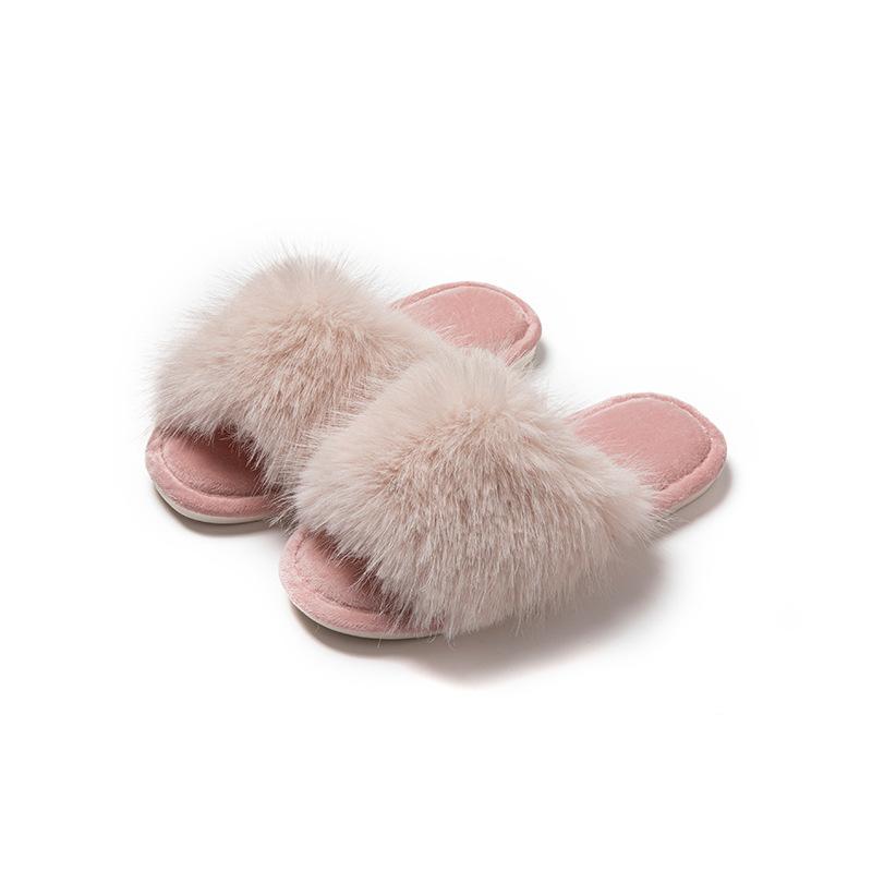 Open plush slippers fish mouth home less plush slippers indoor European and American fluffy slippers