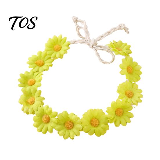 Cute Macaron Color Flower Crown Daisy/Sunflower Wreath Headband for Women Girls, Adjustable Floral Fabric Daisy Headpiece Beach Vacation Wedding