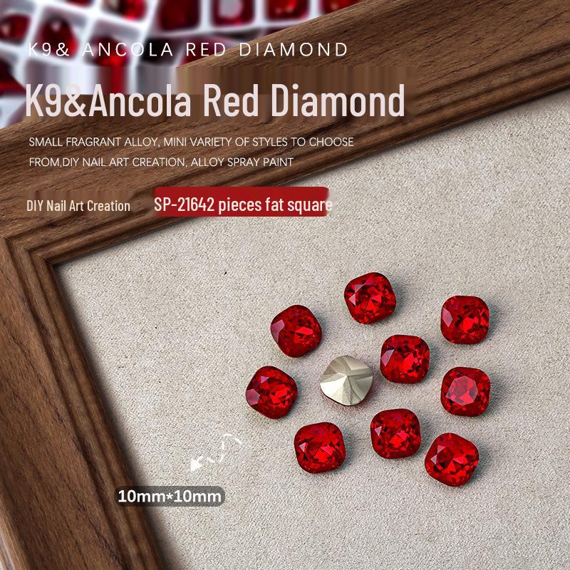 Ankara Red Heart & Geometric Rhinestones Nail Art Decorations, 2 Pieces