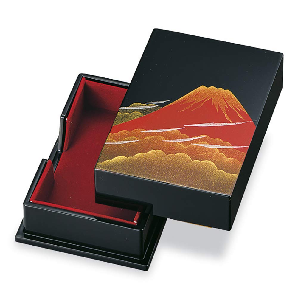 

Mitani Yamanaka Lacquerware Storage Box, Black, 11cm, Red Fuji, Yamato Design, Business Card Holder, M17038-2