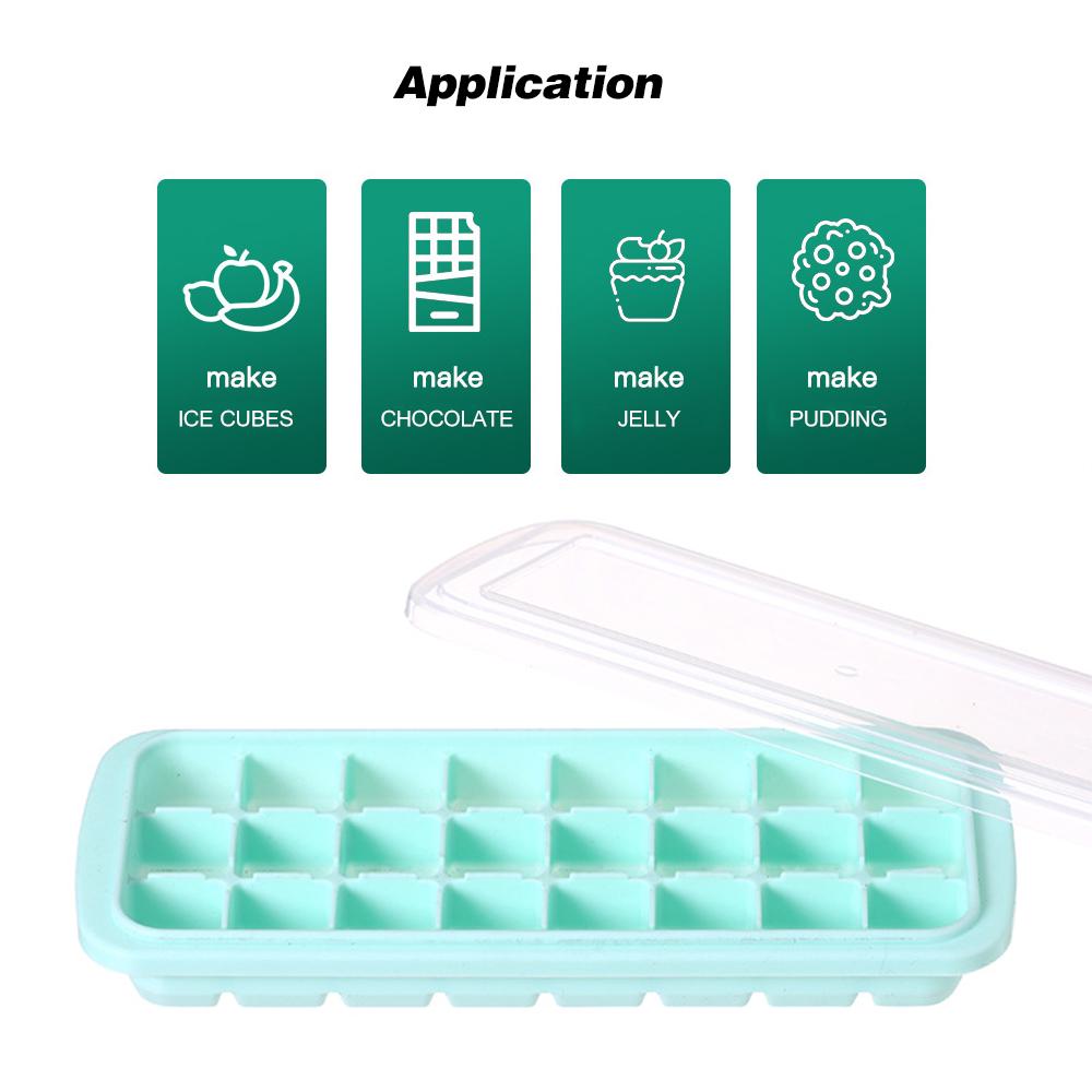 Silicone Ice Cube Tray Ice Cube Container Frozen Cubes 24 Compartments with Lid for Bars Households Party