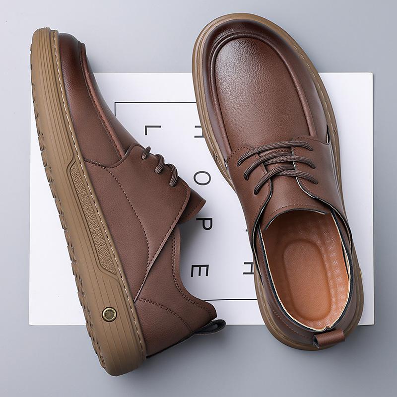New Designer Cow Leather Shoes for Men Solid Color Fashion Lace Business Casual Shoes Male Soft Sole Retro Loafers Man