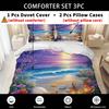 3pcs Purple Sky Seaside Beach Shell 3D Print Bedding Set Cozy Duvet Cover King Queen Twin Size Birthday Gift Bedroom Decoration