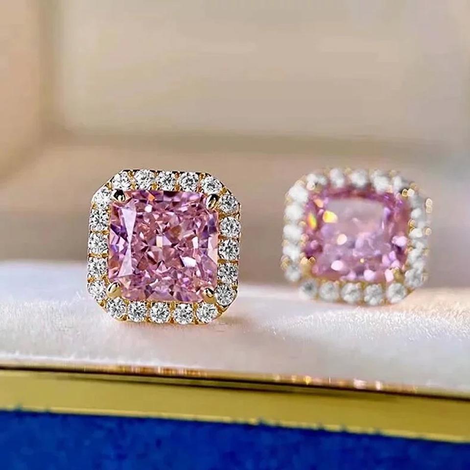 

ZAKOL Новые розовые серьги-пусеты квадратной формы с кубическим цирконием AAA для женщин, романтические свадебные, для помолвки, для вечеринки, циркон розовый