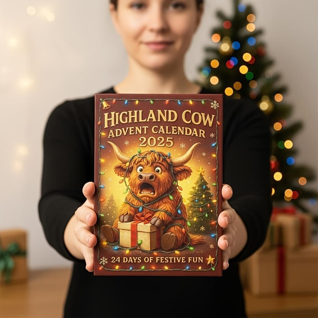 Highland Cow Christmas Countdown Calendar Durable Acrylic Hanging Design Holiday Decor Gift Box for Family Festive Decoration