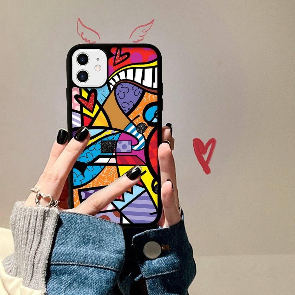 Art R-Romero Britto Phone Case For IPhone 17 16 15 14 13 Plus 12 11 Pro Max PC+TPU Cases Back Cover