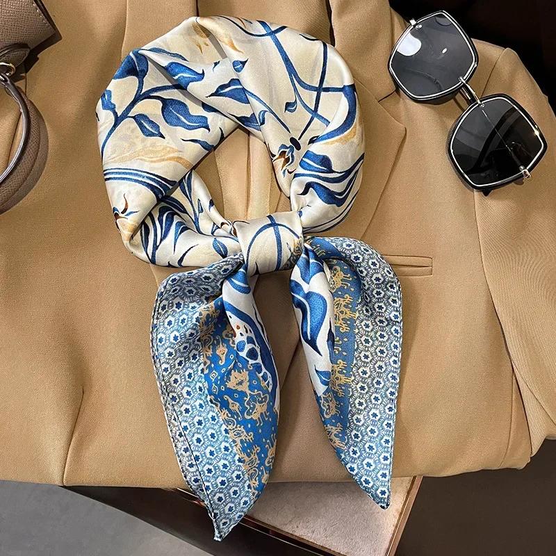 New 70*70cm Silk Satin Hair Scarf Women Handkerchief Printed Female Square Head Bandana Small Neck Muffler Hijab Lady Girl