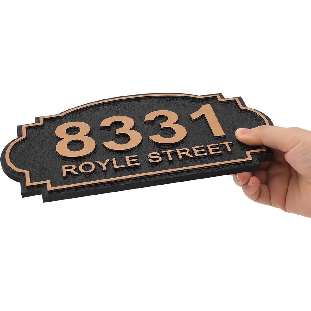 Custom Mailbox Topper Address Sign - 8'' x 4.3'' Hand-Carved House Numbers for Outside, Top Mount Double Sided 911 Visibility Plaque Plate Metal