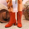 Popular autumn and winter boots front straps women's shoes 2025 new large size high heel British suede Martin boots women
