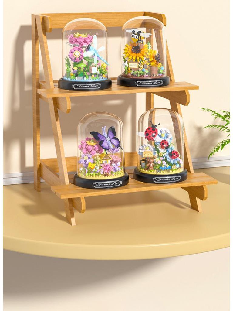 Yu Gao Insect & Hibiscus Rose Building Block Flowers - Compatible with Lego, Assembled Ornament Toys