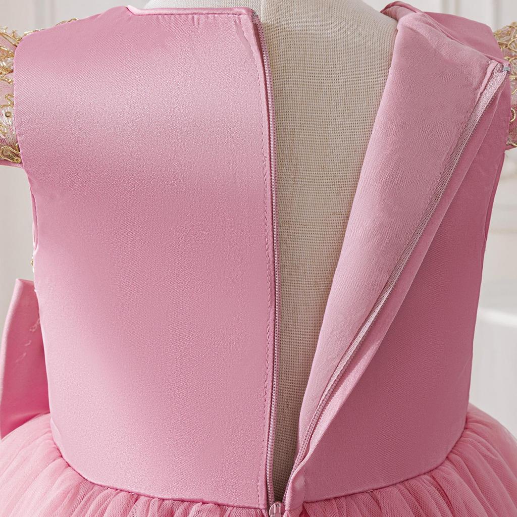 Girls' Elegant Lace Princess Evening Dress with Train for Special Occasions