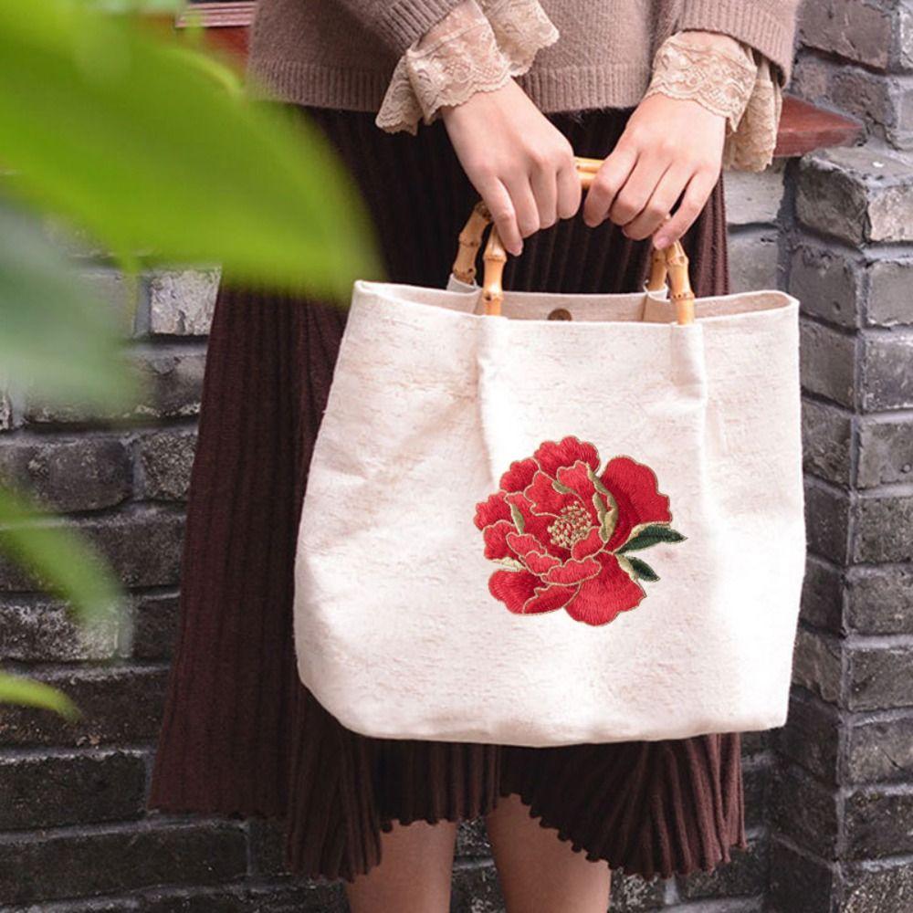 Chinese Style Peony Flower Embroidered Patches Sew On Clothes Patches for Cheongsam