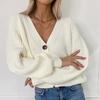 Fashionable new casual solid color button knit cardigan, comfortable autumn and winter classic simple ladies sweater jacket