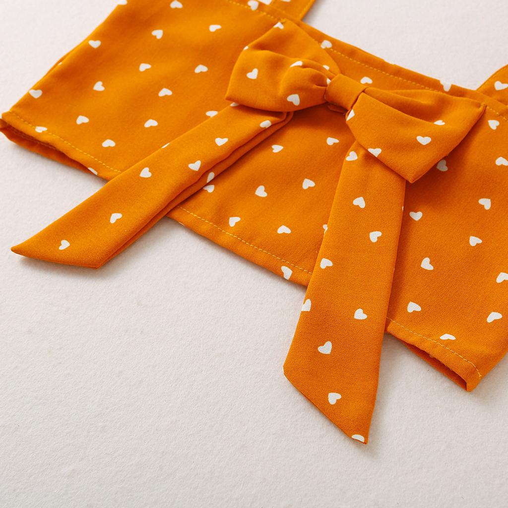 Toddler Kids Baby Girls Love Print Bow Suspender Vest Pants Outfits Set