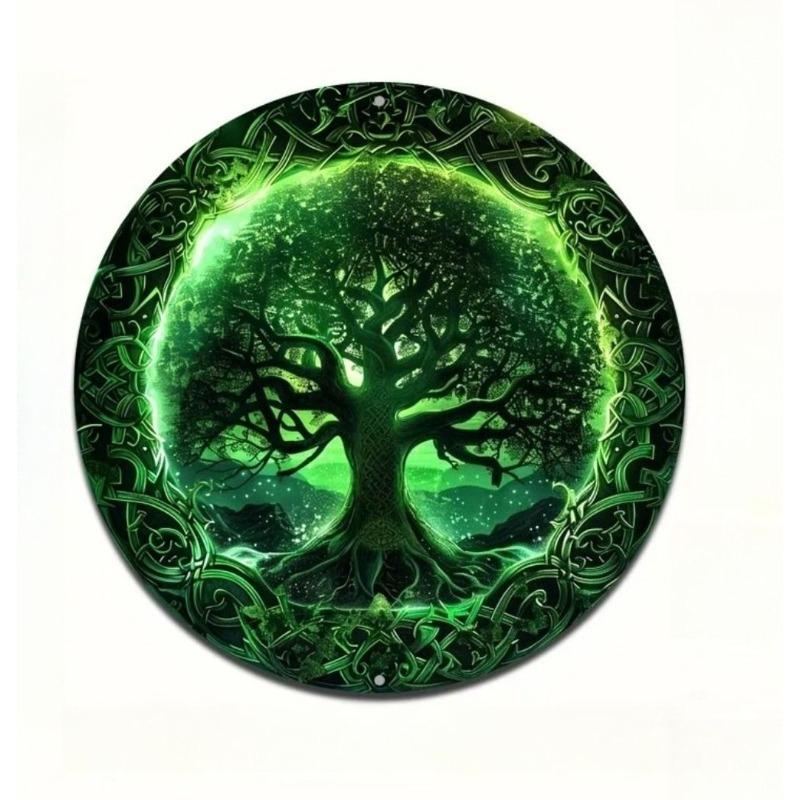 Hexenbesen Halloween Schild, Runde Aluminium Wandplakette 20x20cm