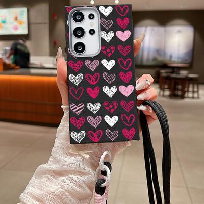 Husă mată subțire cu model de inimi de dragoste roz pentru Samsung S25 S24 FE S23 Ultra S22 S21 A16 A56 A55 A36 Husă moale TPU antișoc pentru șocuri.