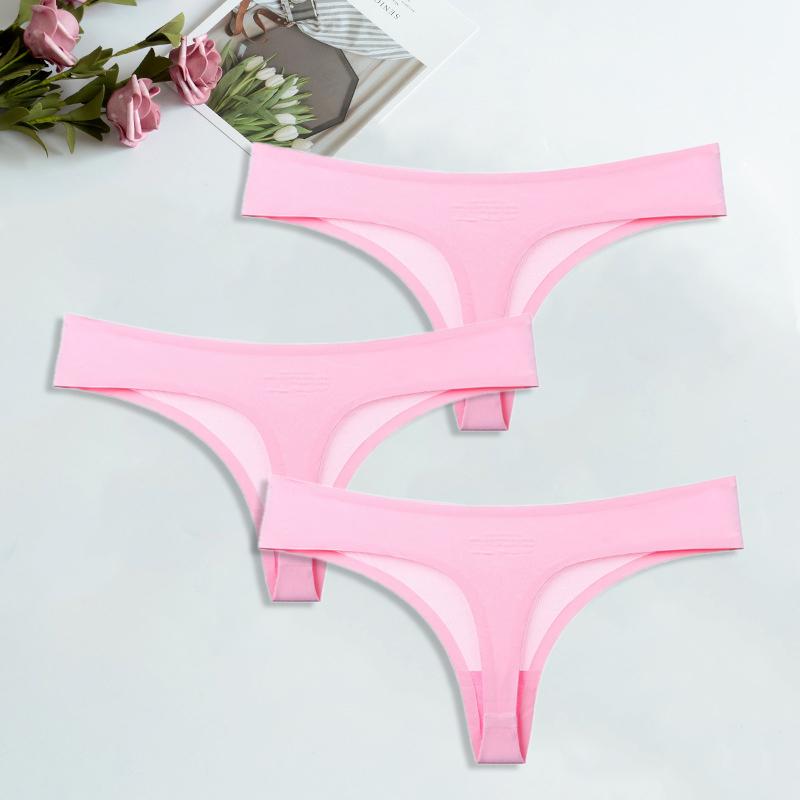 Ice Silk G-String for Women Sexy Seamless Thongs Panties Cotton Women Underwear Girls Ladies Bikini Briefs Lingerie 3 Pcs/set