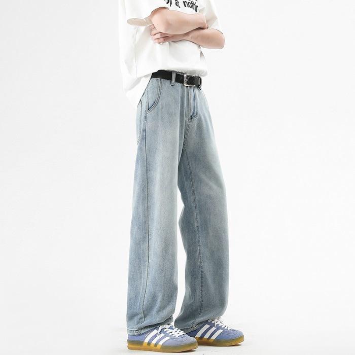 

Новые весенние джинсы Полуэластичная талия Свободные Американский уличный стиль Широкие брюки Мужские брюки в пол 3XL