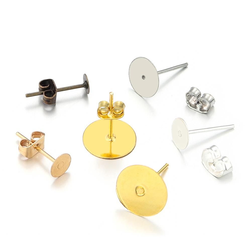 100-200pcs/lot Metal Blank Post Earring Studs Base Pins With Earring Plug Earring Base Tray For Jewelry Making DIY Earring