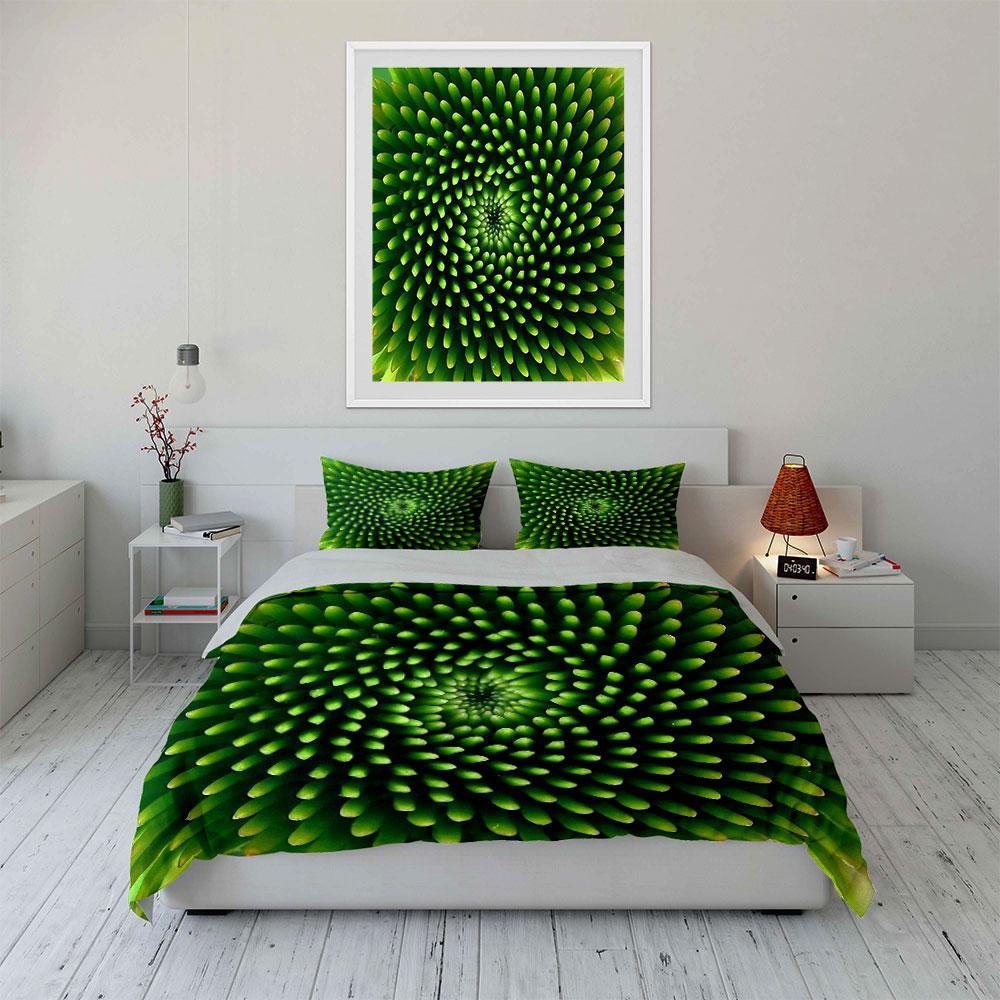 Green Spiral Decorative Set Soft Comfortable Duvet Cover Bedding Set Included 1*Duvet Cover & 2*Pillowcases, Gift