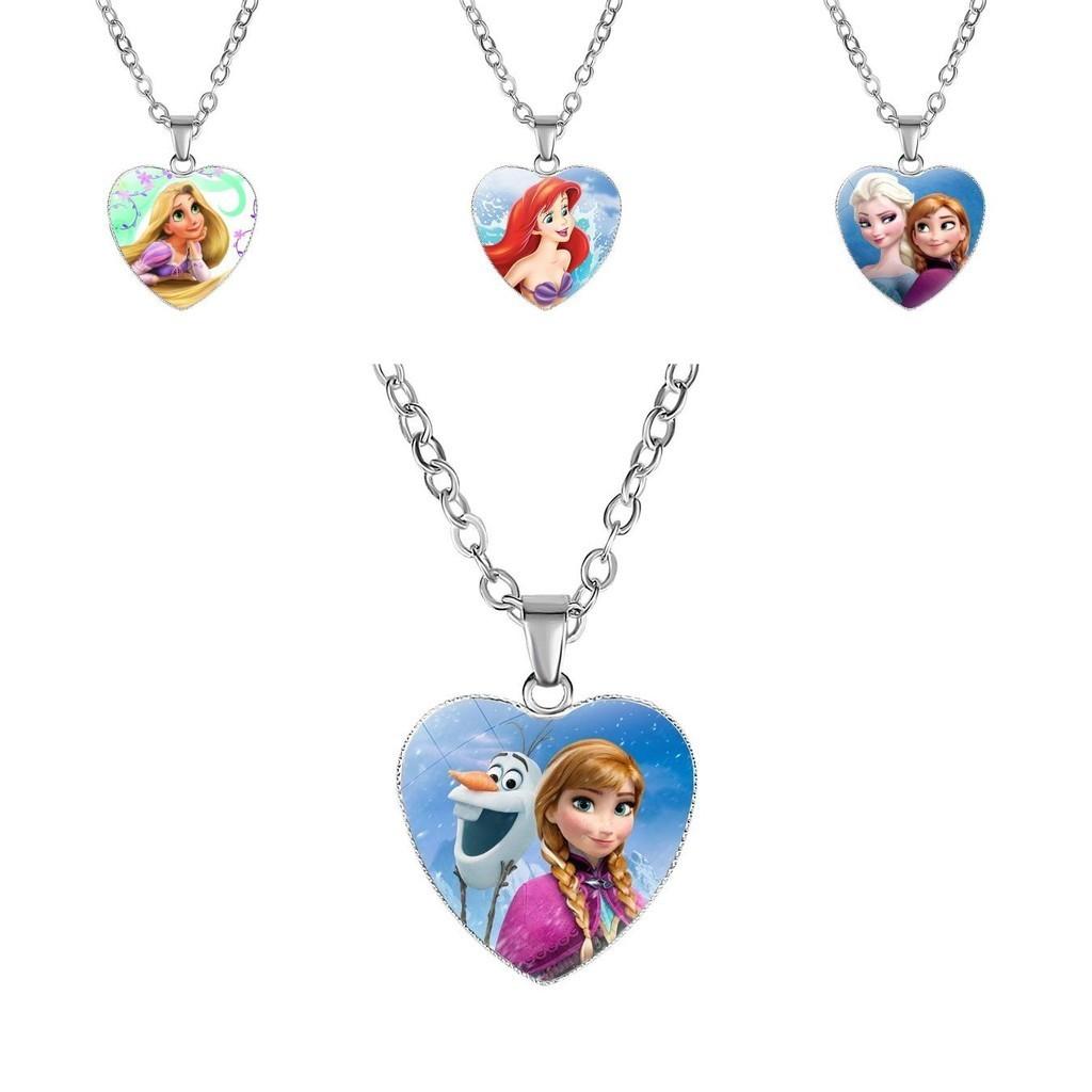 Nuovo Cartone Animato Frozen Elsa Principessa Ciondolo a Forma di Cuore Collana per Bambini Biancaneve Sirenetta Accessori
