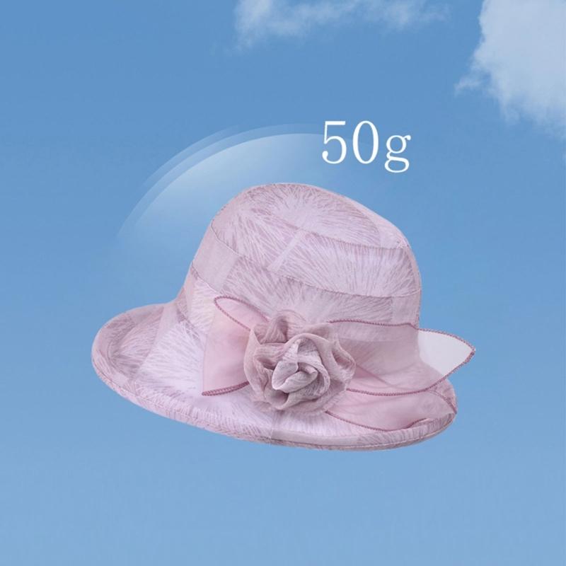 Women's Fashionable Mesh Sun Hat Flower Decoration Portable and Comfortable for Lady, Ideal for Travel